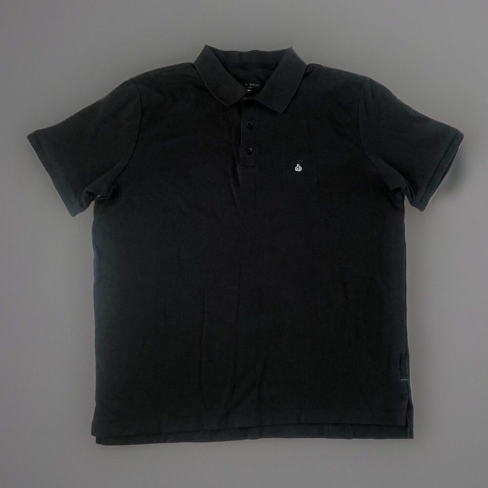 rag & bone New York Men's  Pima Cotton Short Sleeve Polo Shirt Black Large
